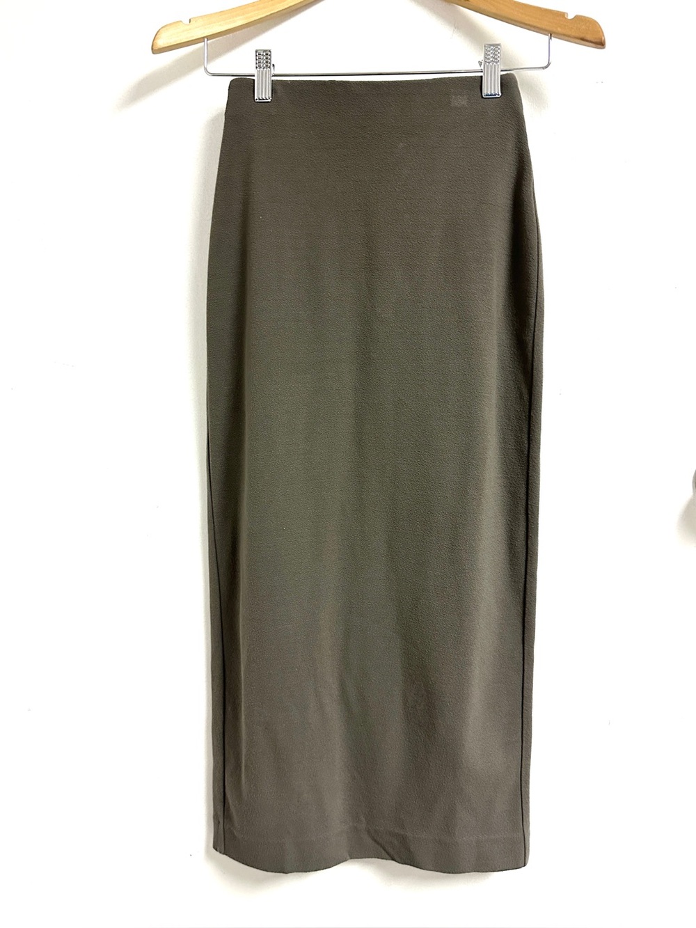 Babaton Olive Green Straight Midi Skirt